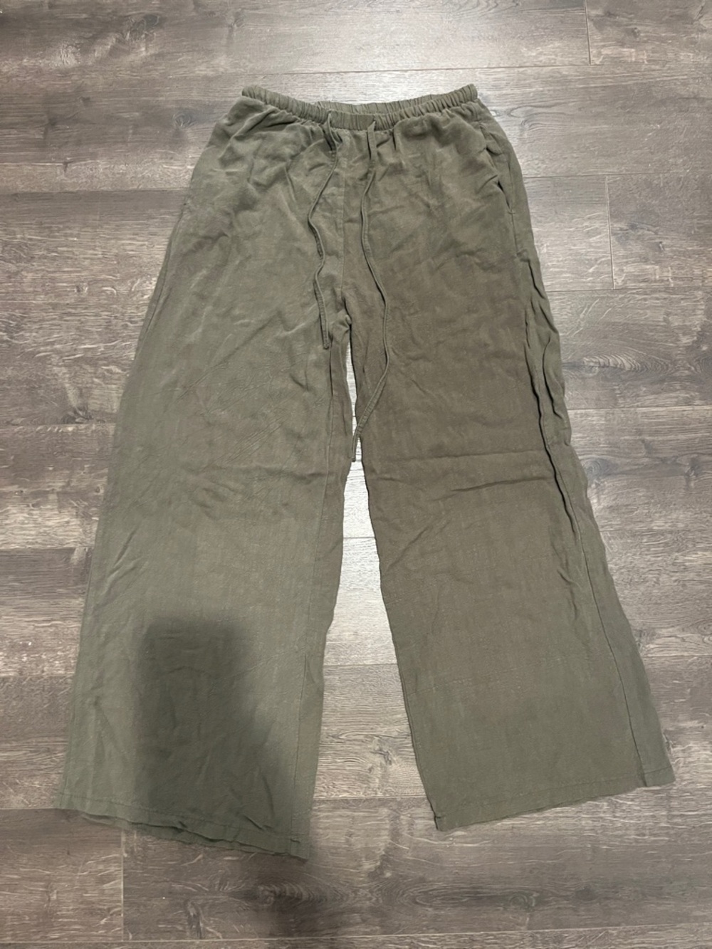 Wide Leg Olive Green Drawstring Women’s Pants